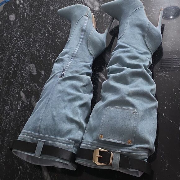 BRAND NEW SHOEDAZZLE BUCKLE OVER THE KNEE  STILETTO HEEL WOMENS SLOUCH BOOTS - Picture 14 of 16